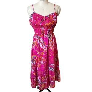 Cleobella Monaco Sleeveless Tiered Midi Dress Pink Floral Hibiscus Size Small